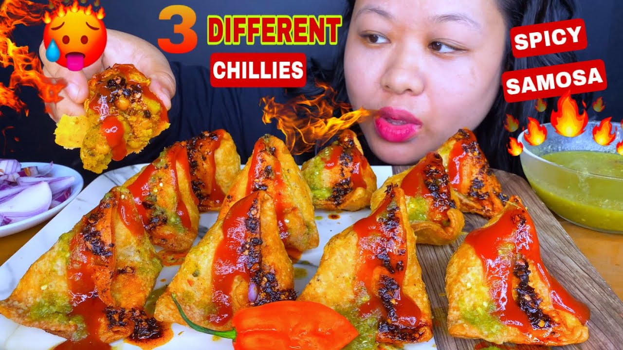 EXTREME SPICY SAMOSA CHALLENGE🔥3 DIFFERENT CHILLIES🥵DEADLY CHALLENGE | SAMOSA CHALLENGE MUKBANG ASMR