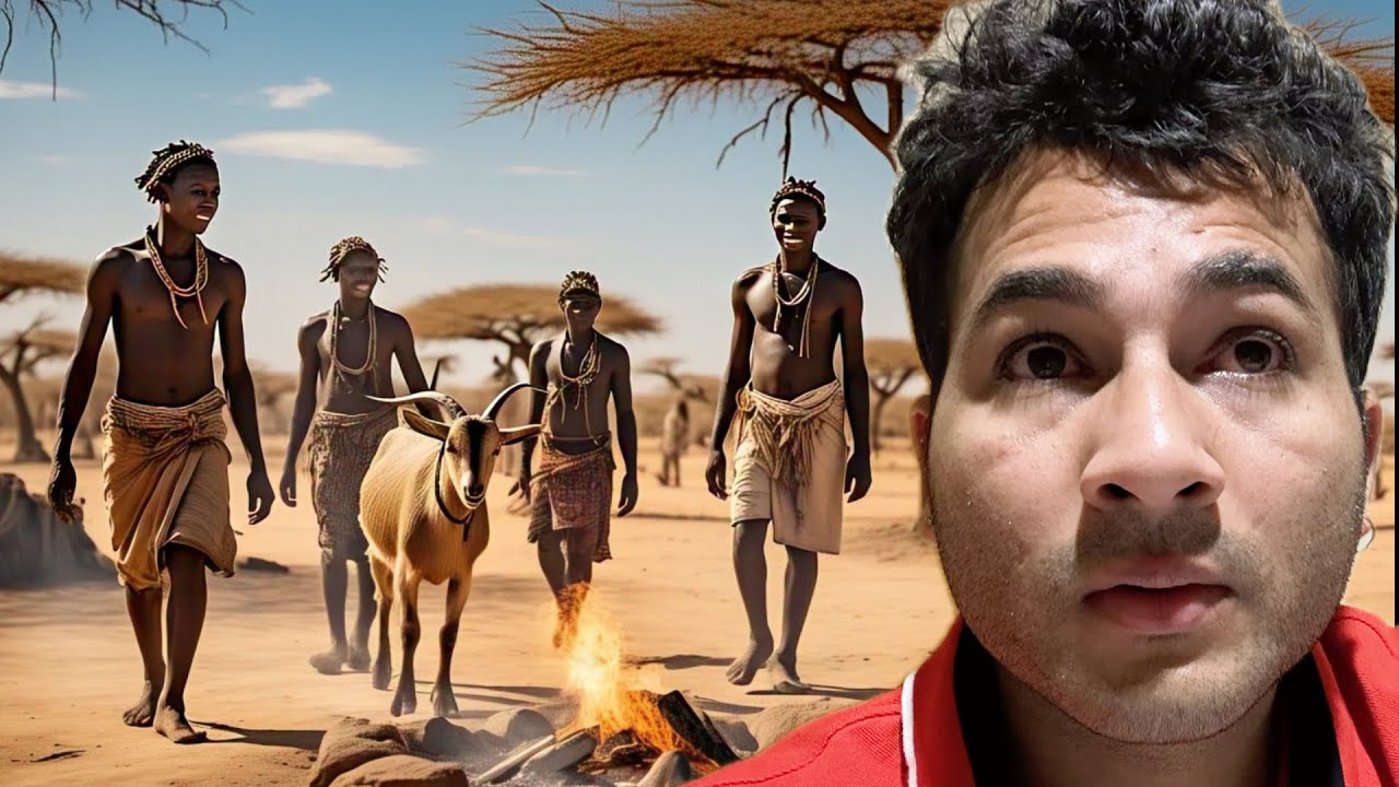 Hadzabe Cooking Goat In wild way In The Jungle of Tanzania In Africa