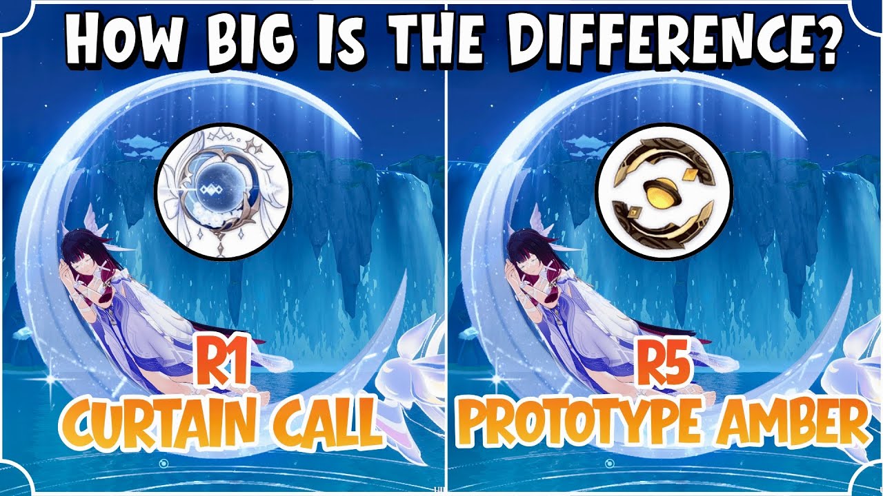 R1 Curtain Call vs R5 Prototype Amber on Columbina | How Big is The Difference? | Genshin Impact