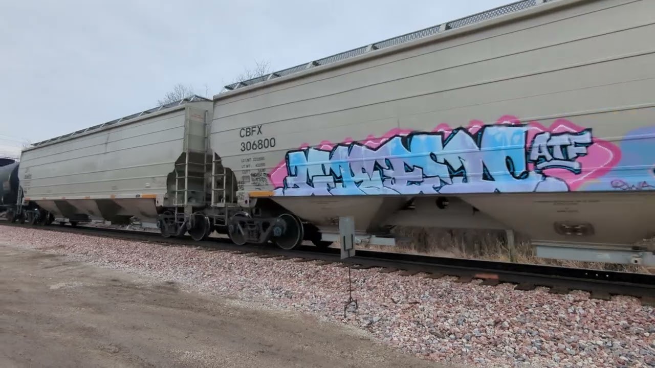 (Really Rare)Westbound CN Mainfest with big locomotive Lashup on the Freeport sub with BC Rail #4649