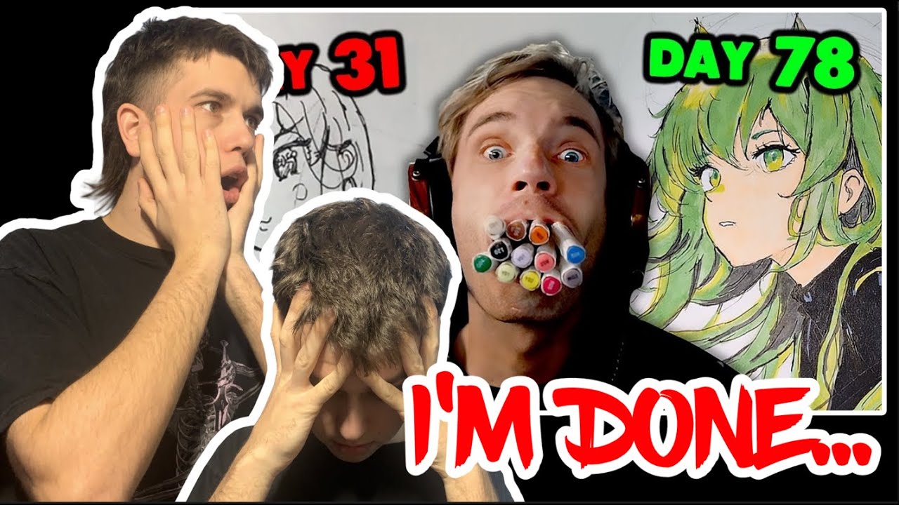PEWDIEPIE BECAME BETTER ARTIST THAN ME?! | artist's reaction 100 days drawing