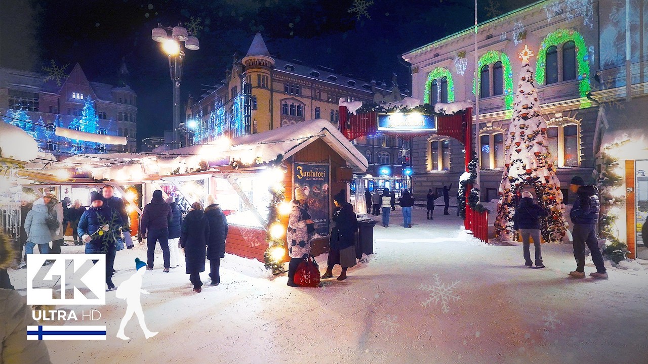 Fairytale Christmas Walk at -15°C in Tampere, Finland 🎄 Slow TV 4K