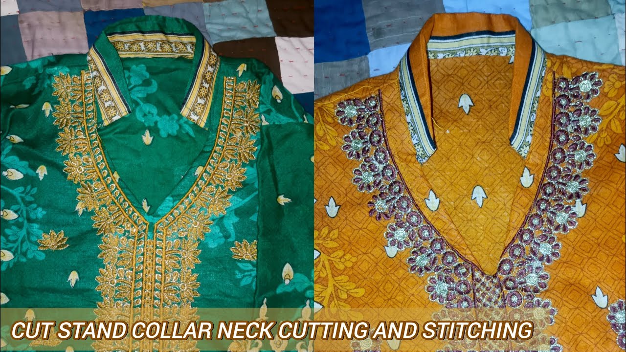 How to cut and stitch cut stand collar easy tutorial for beginners, collar kurti neck design