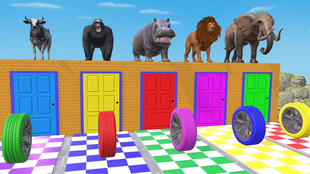 Long Slide Game With Cow Elephant Gorilla Hippopotamus Tiger 3d Animal Game Funny 3d Animals