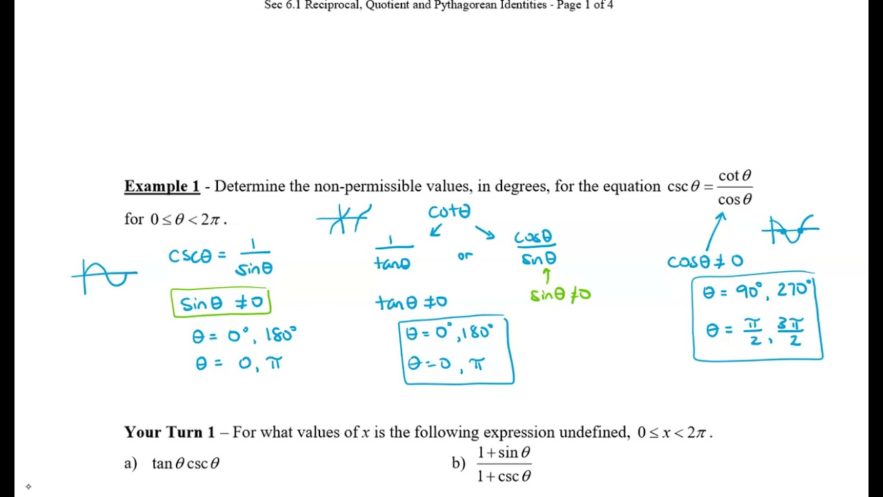 Math 12 - Sec 6.1 Reciprocal, Quotient and Pythagorean Identities New