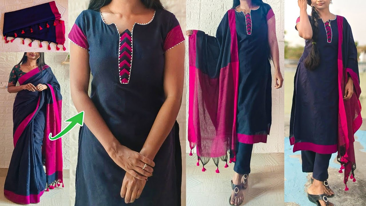 Convert Meesho Saree into Kurta Set | Kurti/ Suit/ Kameez cutting & stitching for beginners easily