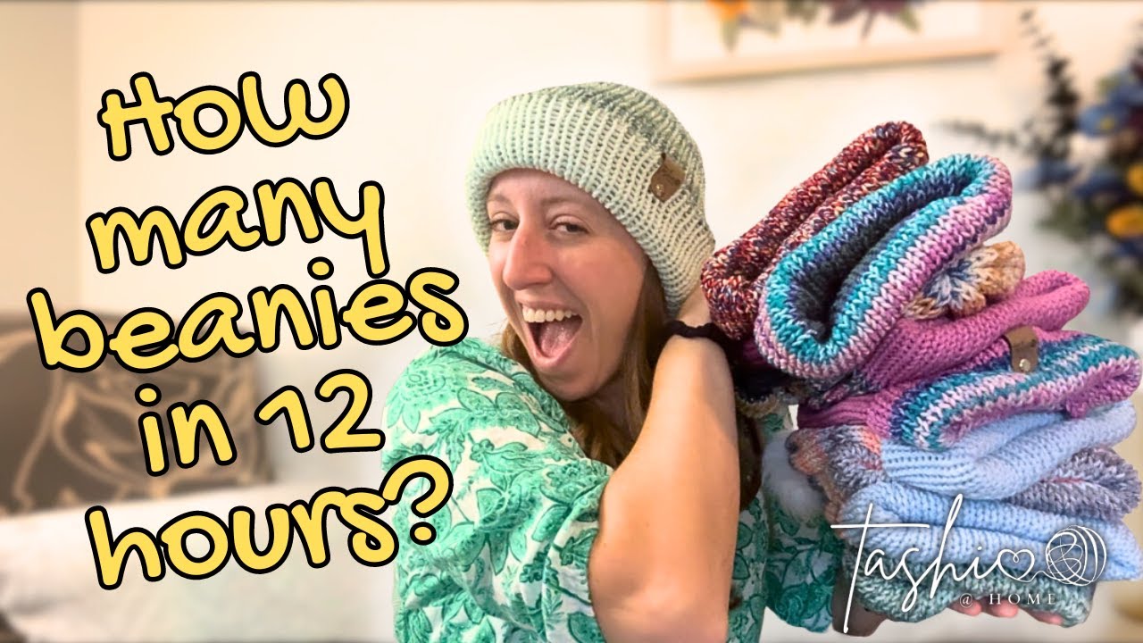 12 HOUR knitting machine session // How many beanies can I make? // Tashi at Home Vlog
