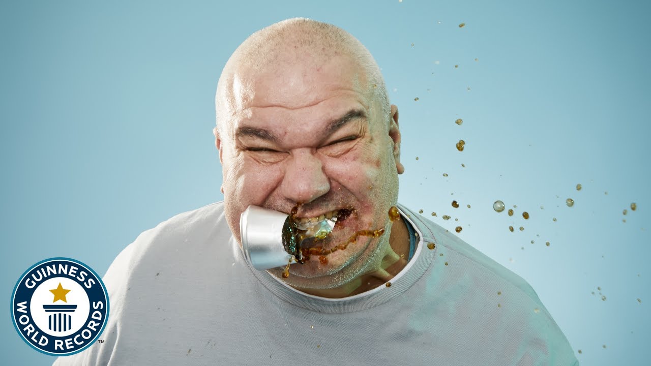 Most Cans Ripped With Teeth In One Minute - Guinness World Records
