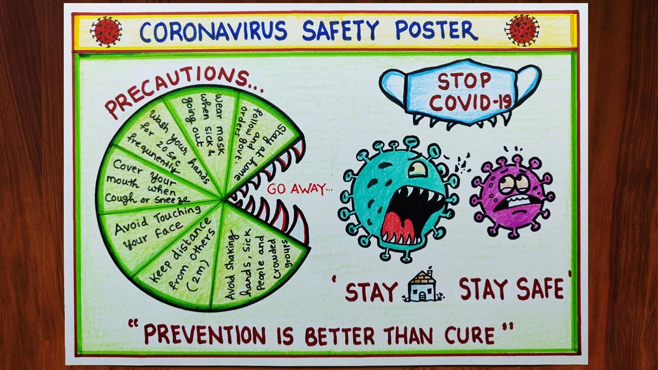 How to Draw Coronavirus Awareness/ Safety Drawing Poster. Easy Coronavirus Precautions Drawing.