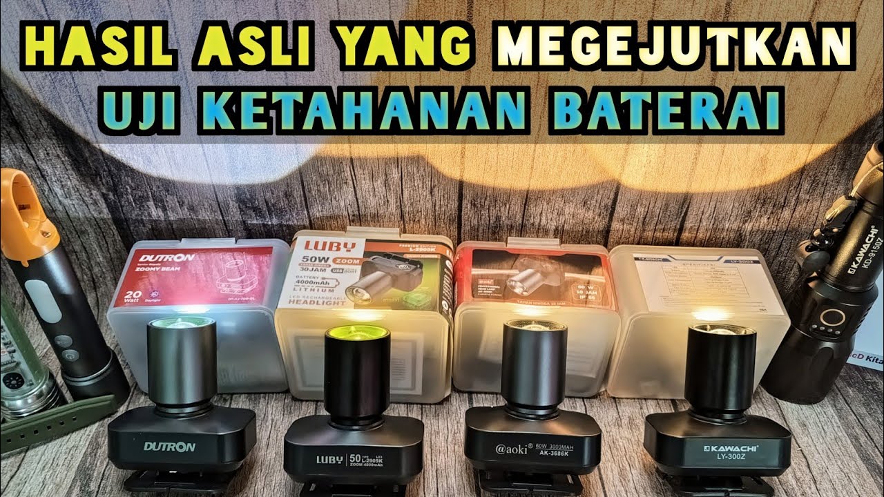 UJI KETAHANAN BATERAI LUBY, DUTRON DAN AOKI SENTER KEPALA ZOOM MURAH TERANG VIRAL