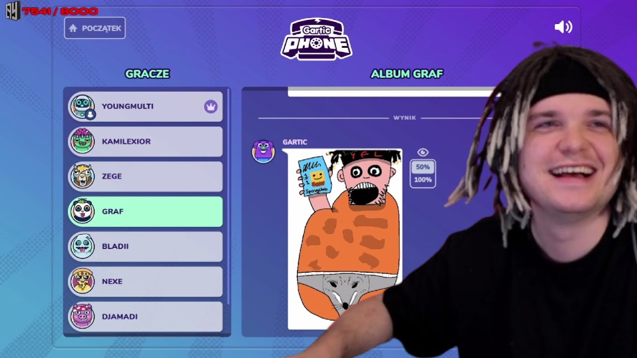 Multi gra w Gartic Phone z (Bladi, Zege, Graf, Matiskater, Ortis, Nexe, DJAmadi, Muzyka TV, Kamille)