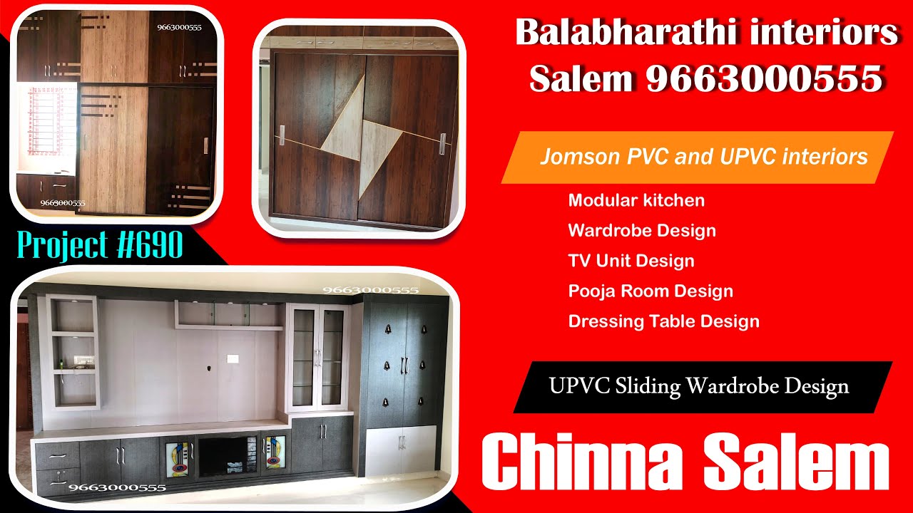 PVC Interiors Chinna Salem,UPVC Modular Kitchen,UPVC Sliding Wardrobe Design,UPVC Tv Showcase Design