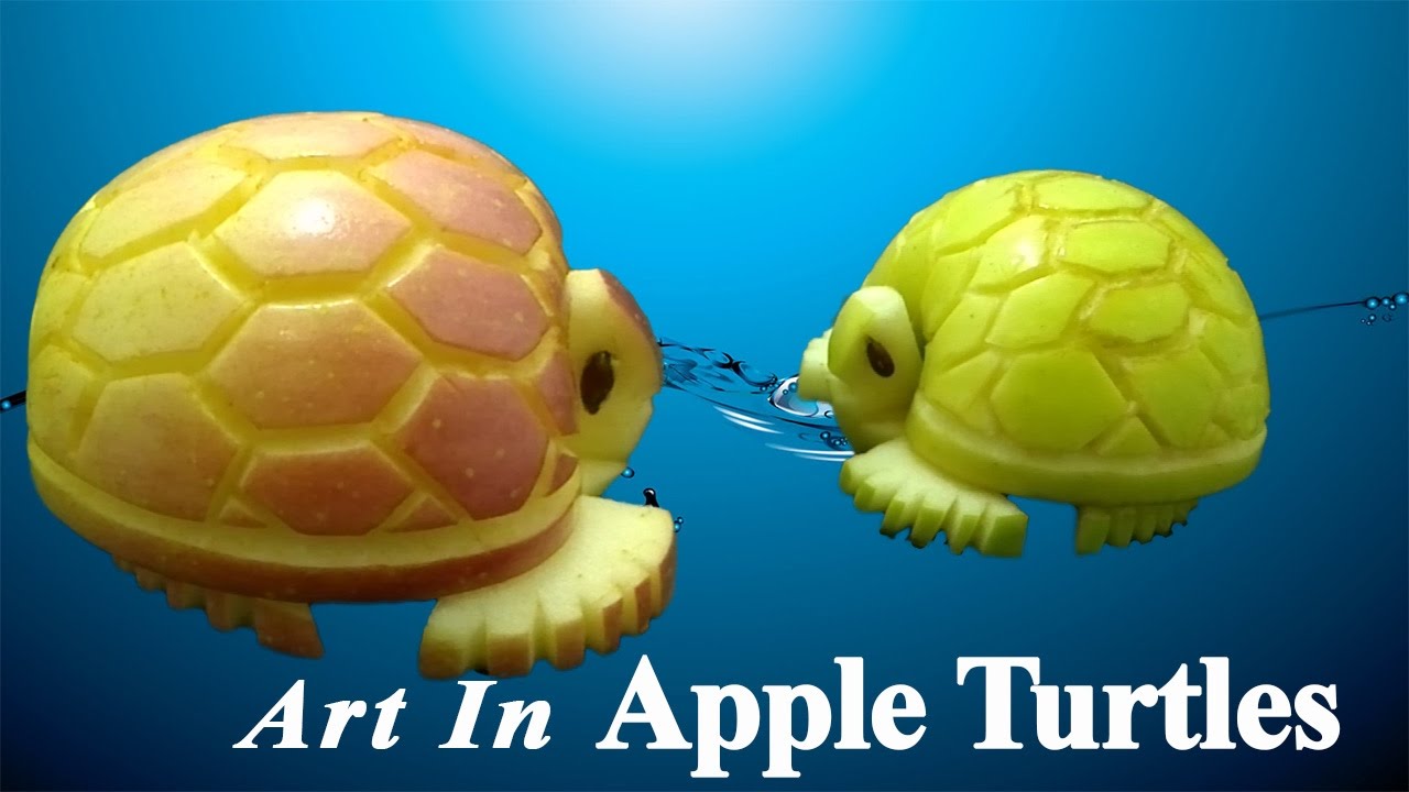 The fruit carving apple turtle- Carving art bird designs- Art vegetable animal