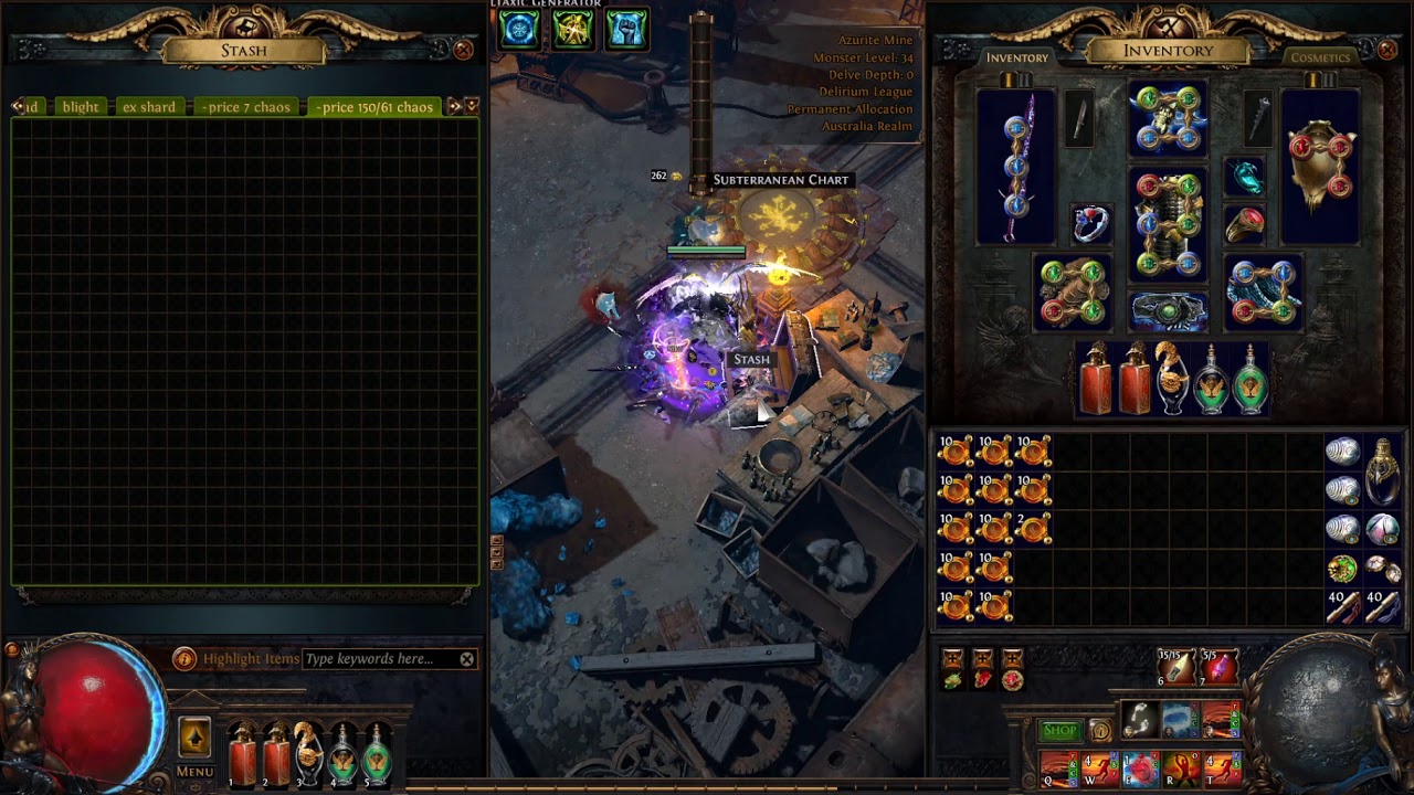 Path of Exile - Quick Tips - Turning Azurite from Delve into Currency: Bulk Selling Resonators