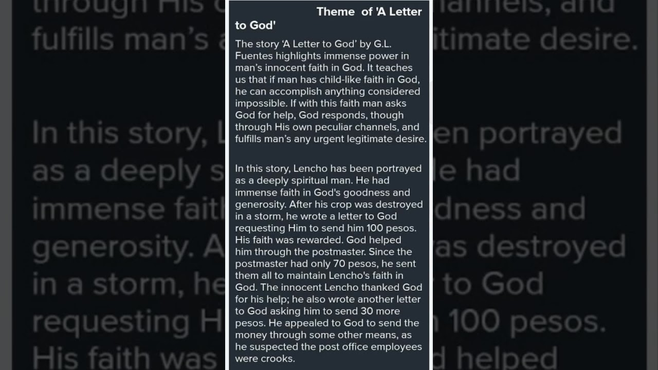 A Letter to God l Theme l Class 12 A Letter to God #shorts #cbseclass10 #english