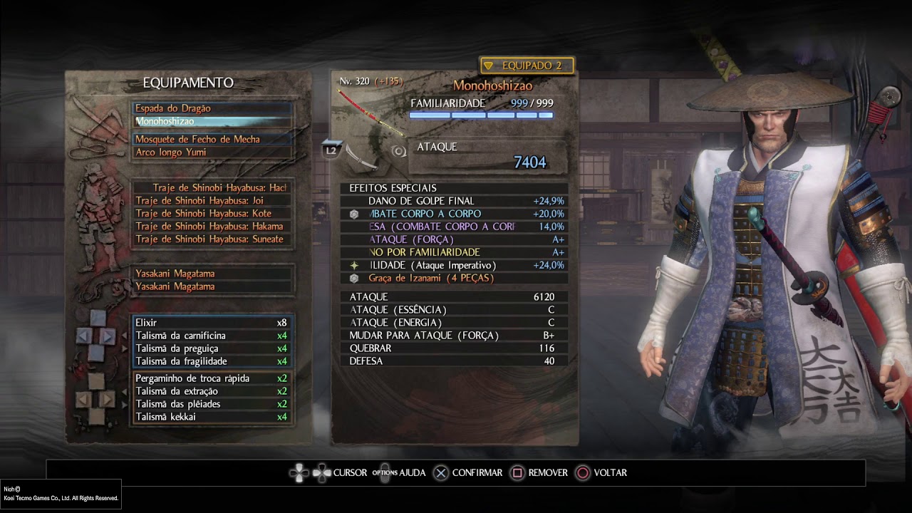 Nioh Atualização Build Haybusa(Todas peças com Maestria ). Para quem ja está Caminho Nioh .