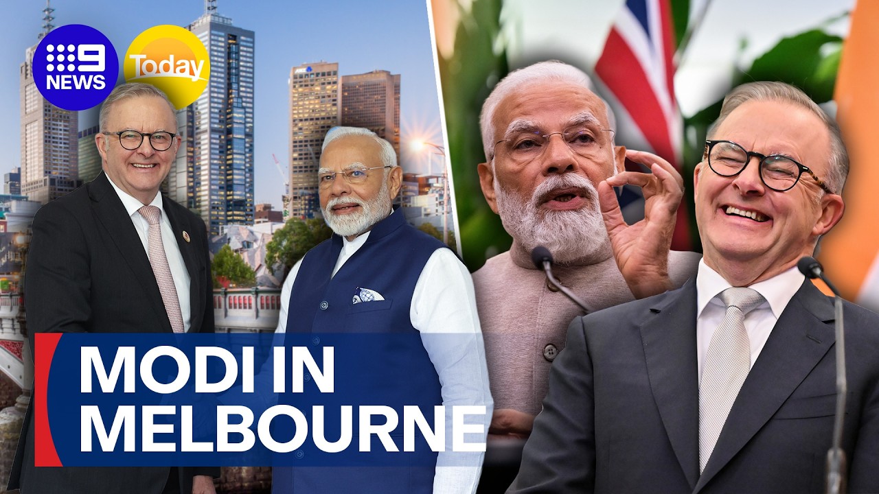 India's Prime Minister Modi touches down in Melbourne for whirlwind visit | 9 News Australia
