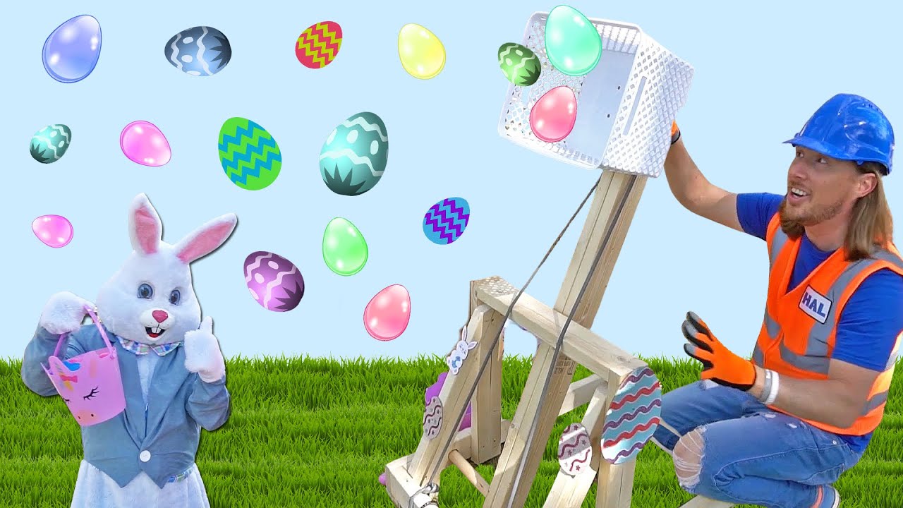 Handyman Hal Builds a Catapult with Tools | Easter Egg Hunt | Learn Tools Fun Videos for Kids
