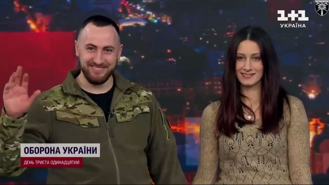 Джавелінщик Олександр Петлінський в прямому ефірі телеканалу 1+1 передає вітання воїнам 128 огшбр