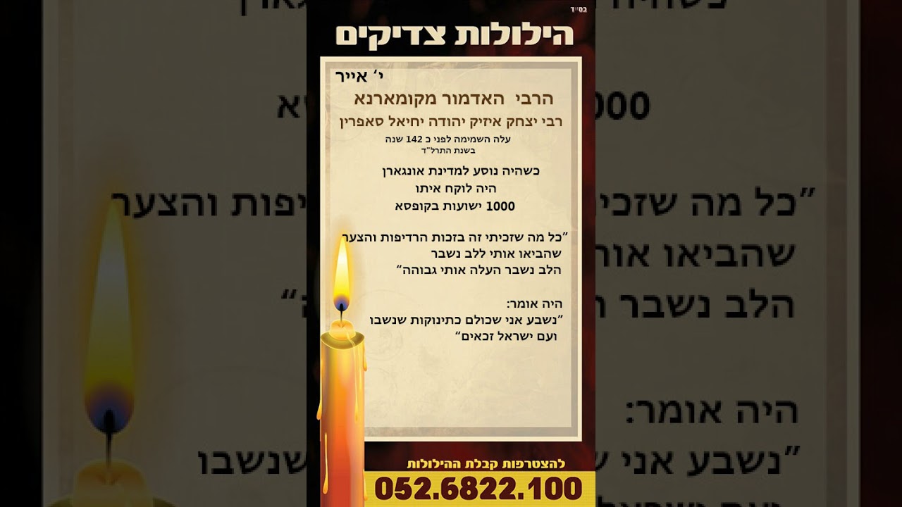 הילולות צדיקים  י אייר הרבי מקומארנא  רבי יצחק אייזיק יהודה יחיאל סאפרין בן רבי אלכסנדר סנדר זיע'א