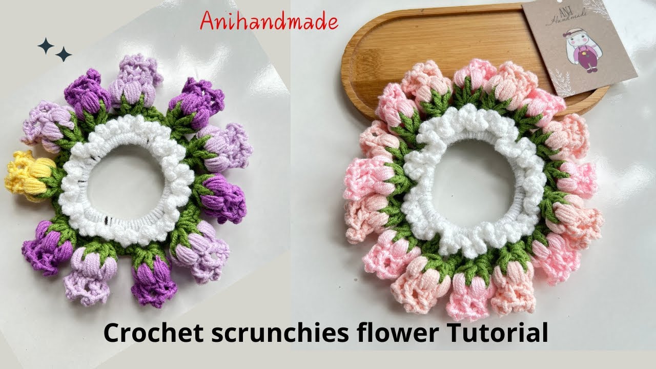 Anihandmade, Crochet scrunchies flower LiLy! Step by Step Tutorial, Hướng dẫn buộc tóc hoa