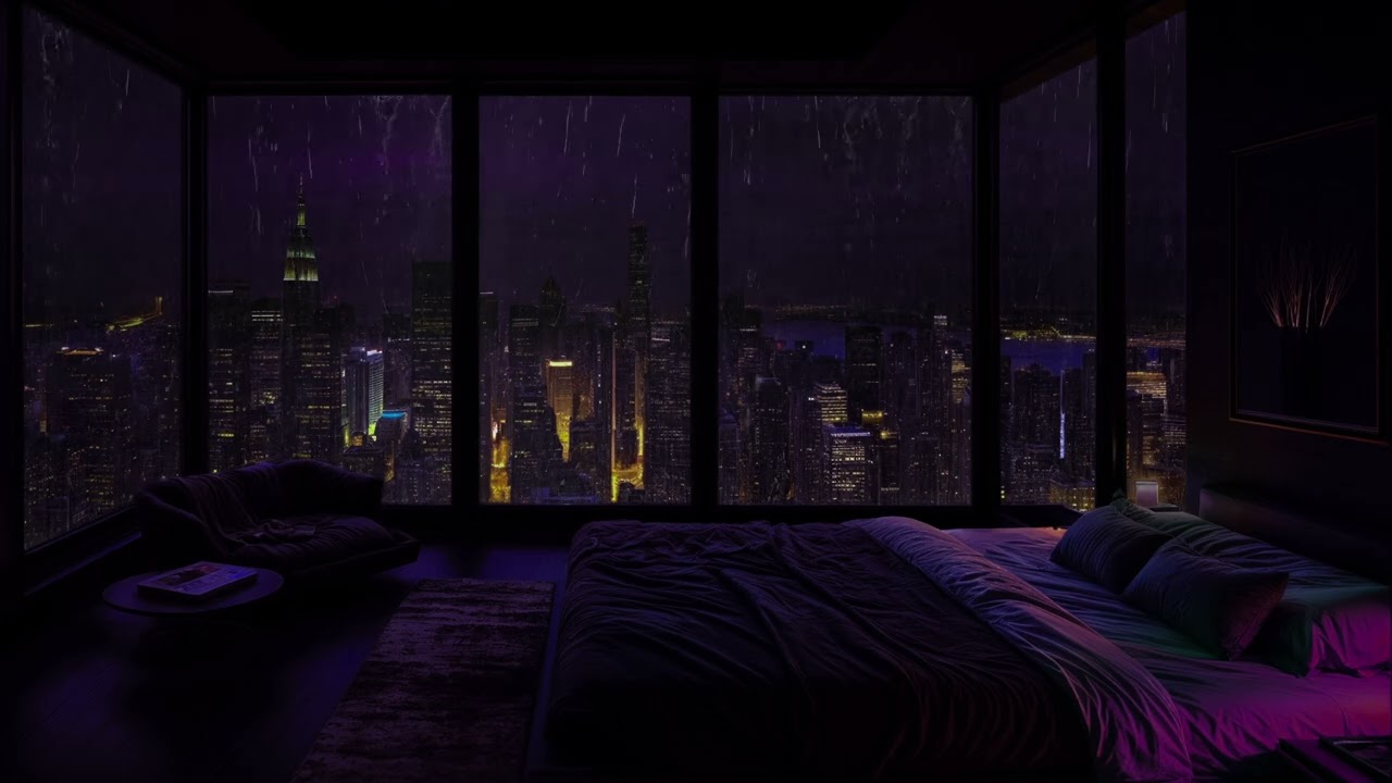 Rainy Night in Luxury NYC Apartment 🌧️ Cozy Bedroom, Candlelight & Relaxing Rain Sounds No Ads