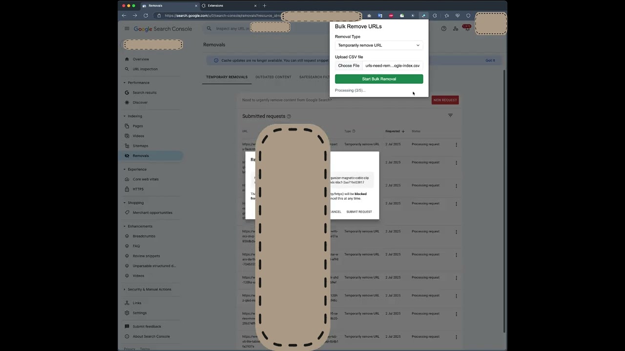 How to Bulk Remove Indexed URLs from Google Search Console (Free Chrome Extension)