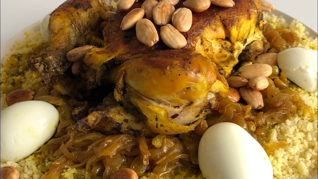 Couscous au poulet raisin sec et oignons confit / كسكس بالتفاية سهل وسريع