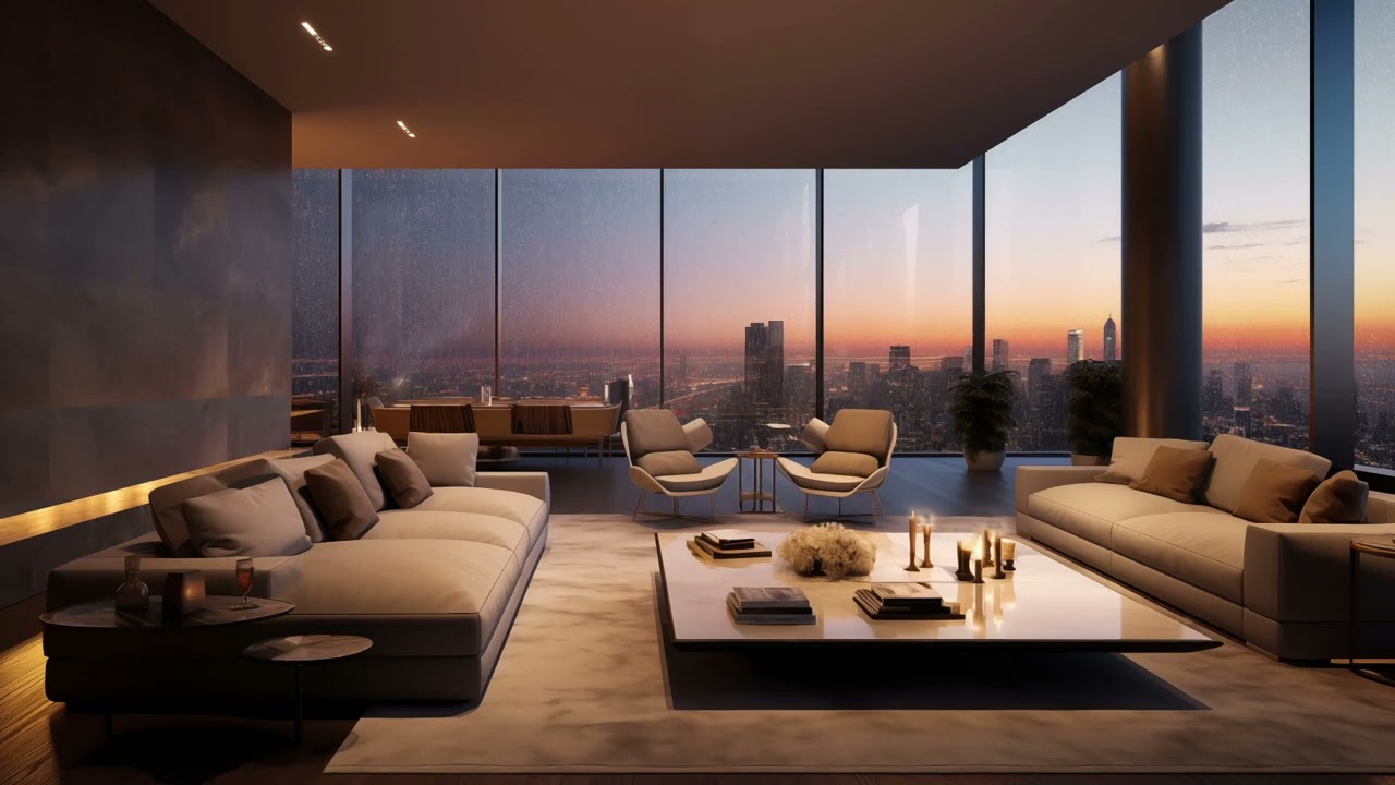 Luxury Apartment Rain Ambience 🌧️✨ | Relaxing Rain Sounds & Sunset City View for Deep Sleep