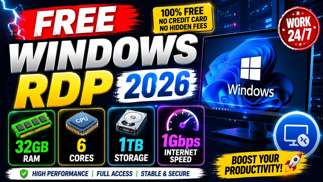 FREE Windows RDP 2026 🚀 No Credit Card Required | 32GB RAM & 1TB Storage