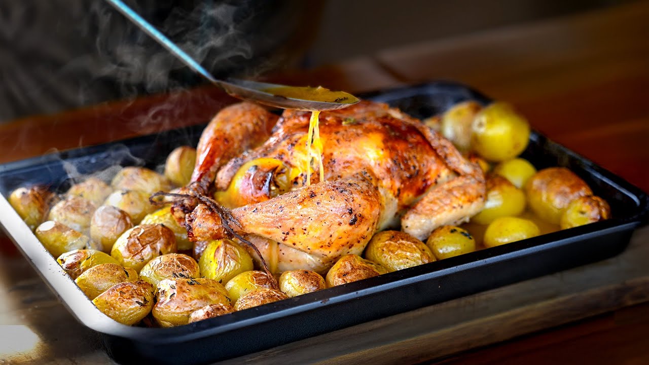 КУРИЦА С КАРТОШКОЙ В ДУХОВКЕ &mdash; с пивом, маслом и ХРУСТЯЩЕЙ КОЖИЦЕЙ. ЭЛЕМЕНТАРНО.