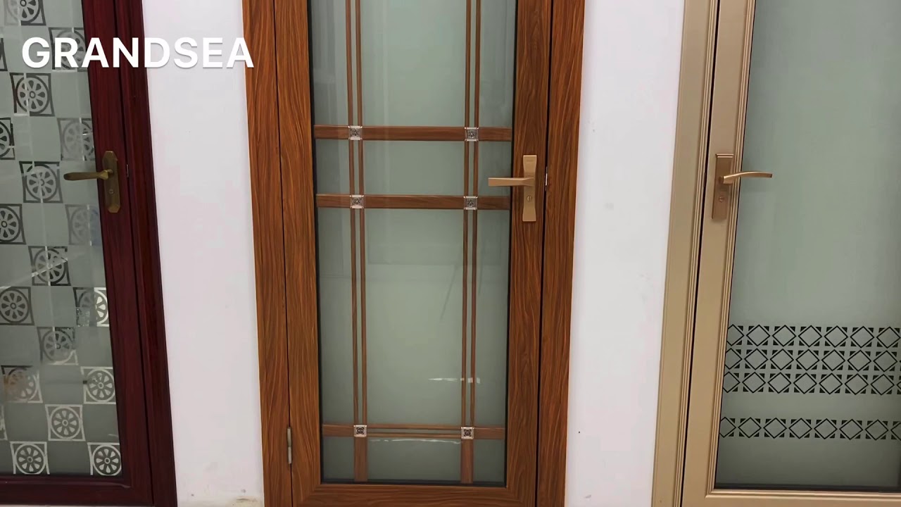 Residential wooden grain single aluminum glass swing door design