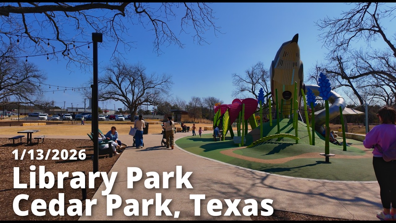 Library Park, Cedar Park, Texas Walking Tour 4k