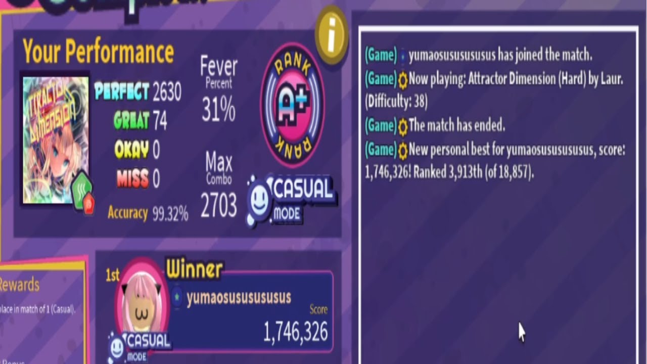 RoBeats | Attractor Dimension (Hard) 99.32% Full Combo | NoGear | Difficulty 38