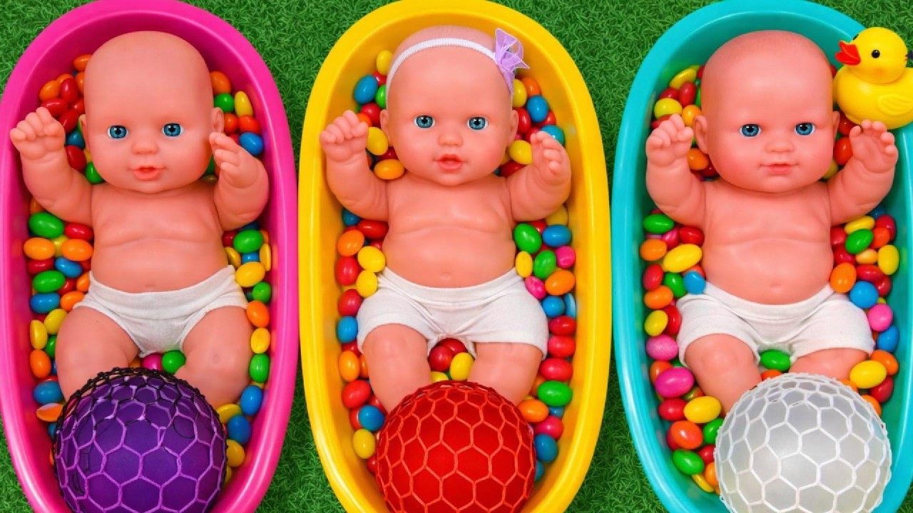 4 Minutes of Satisfying 3 Bathtubs with M&M's Candy & Slime Cutting Video
