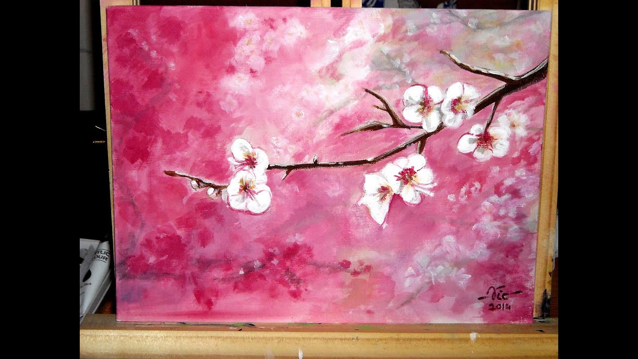 Timelapse acrylic painting Cherry blossoms (how to paint)