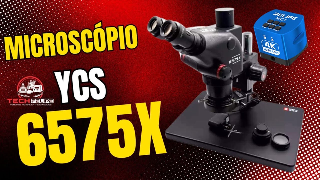 Microscópio 6575X YCS E O TESTE DA CAMERA RELIFE MC1 4K