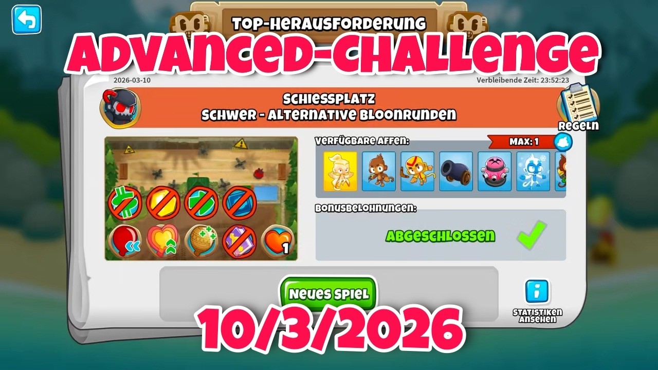 Top Herausforderung 10.3.2026🔥Bloons TD 6 Advanced Challenge  | Delpcon's Challenge BTD6