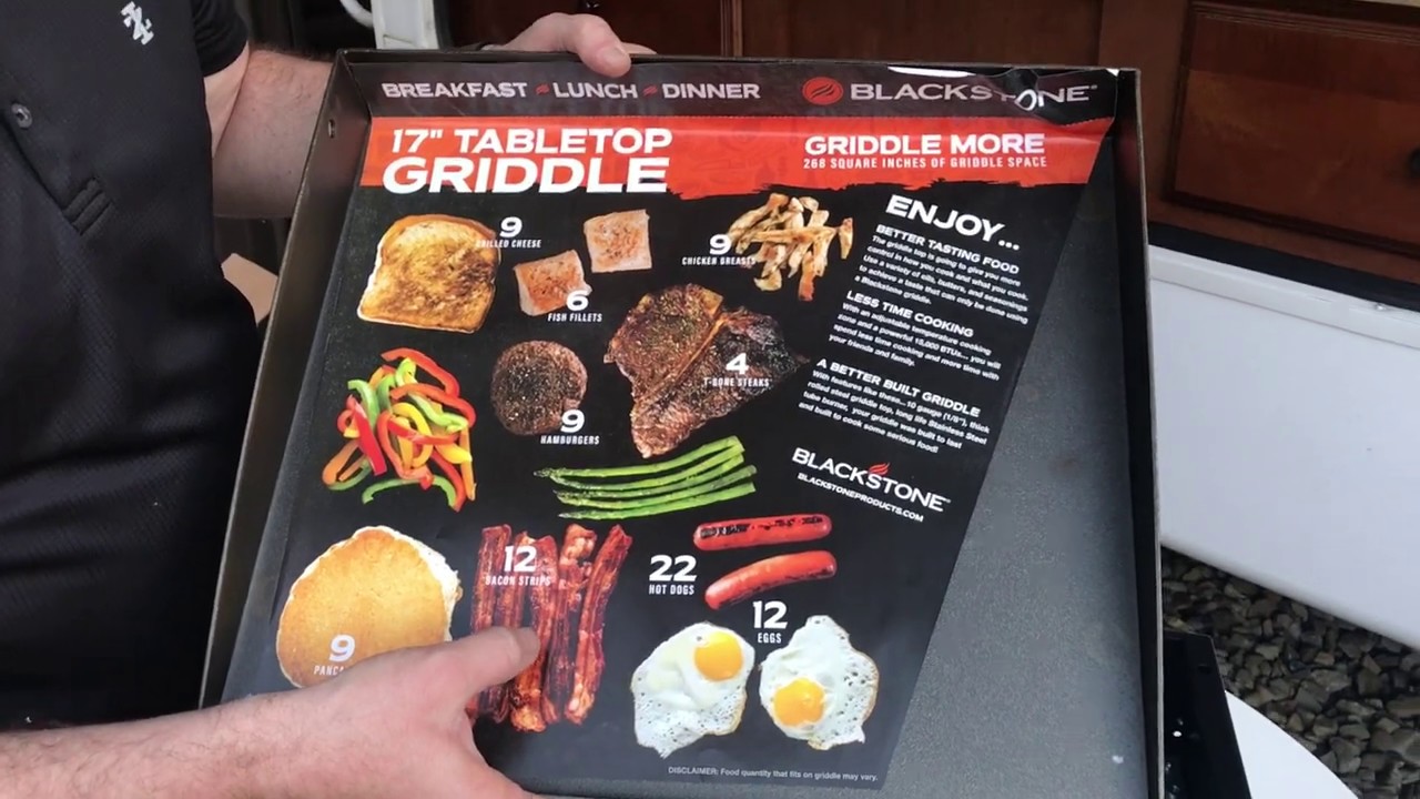 #9: Unboxing Blackstone 17 inch griddle with LP hose kit.  Connecting to RV and first time lighting.