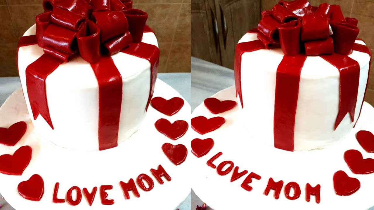 تعليم تزيين كيكة عيد الأم بعجينة السكر خطوة بخطوة بأجمل شكل 😍❤