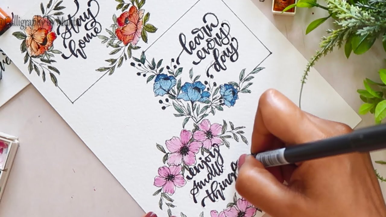 How to make Mini floral designs + Hand Lettering | Flower Doodles  & painting Ideas for Beginners