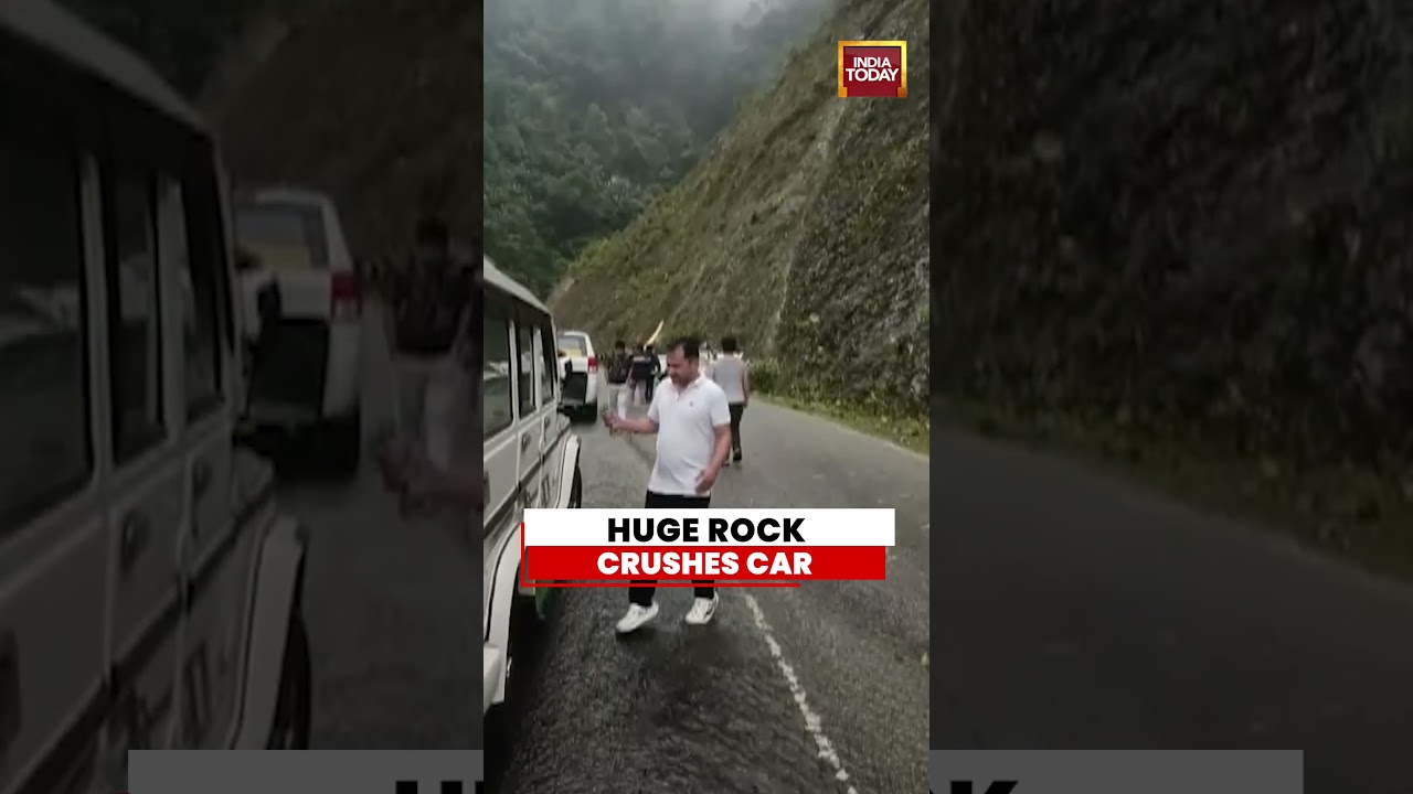 Viral Video: Huge Rock Crushes Car in Arunachal Landslide, Junior Engineer Killed on Mountain Road