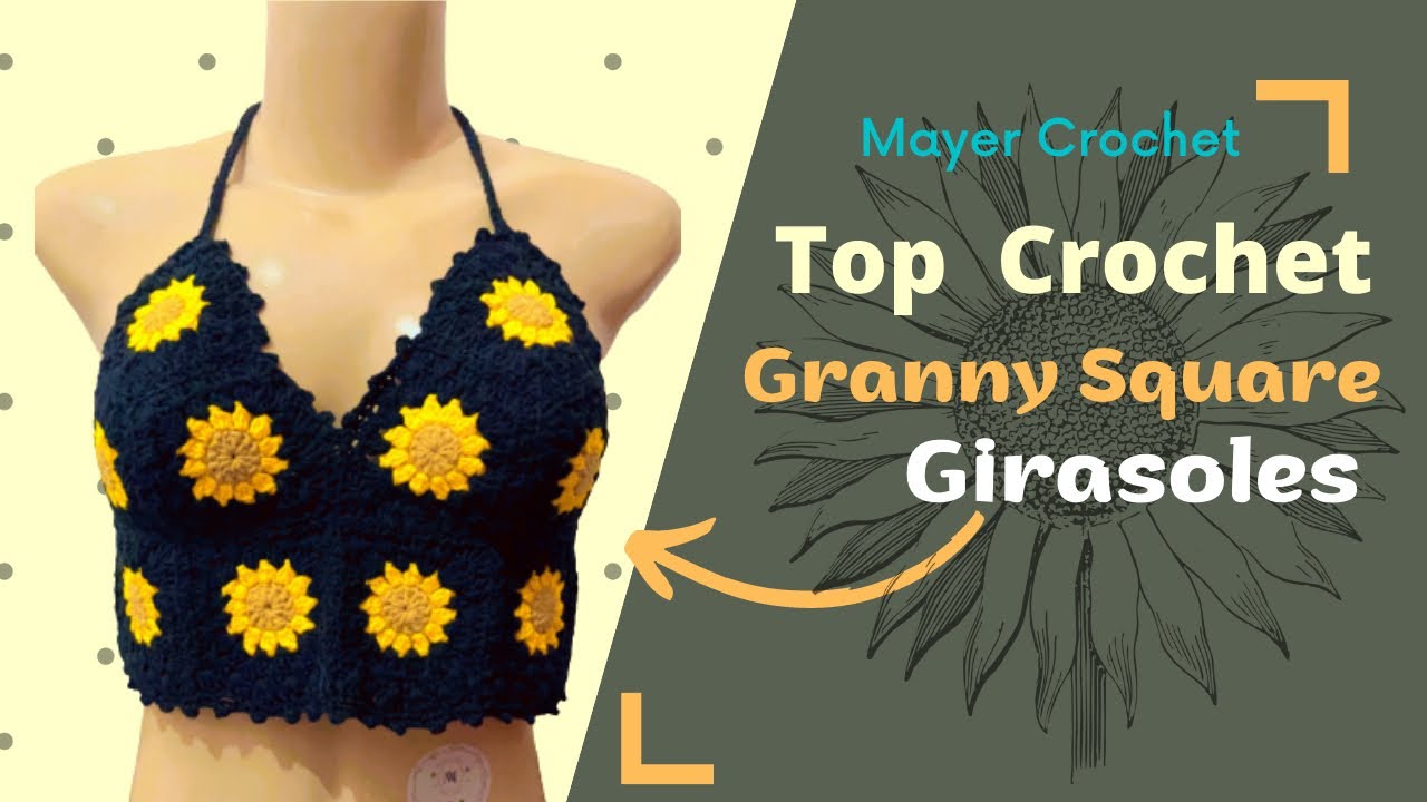 Como hacer un top con granny de girasoles a Crochet 🌻💛🌻 #crochet #croptop #pasoapaso #girasoles