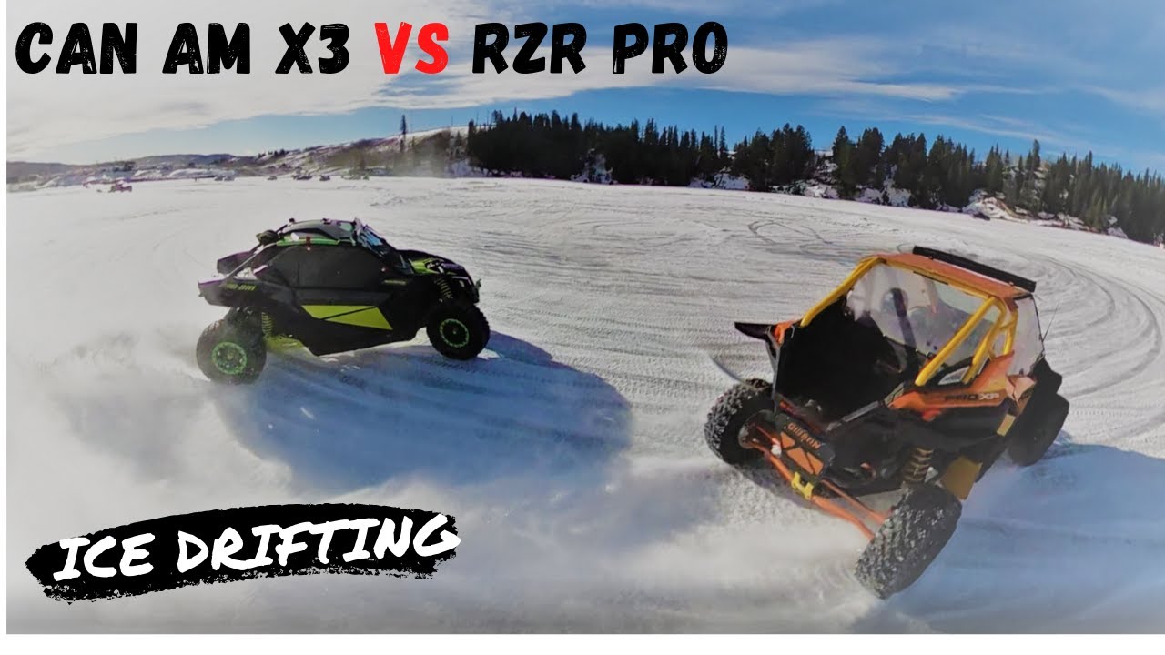 Polaris RZR Pro VS Can-am Maverick X3 XMR - Ice Drifting With studded tire