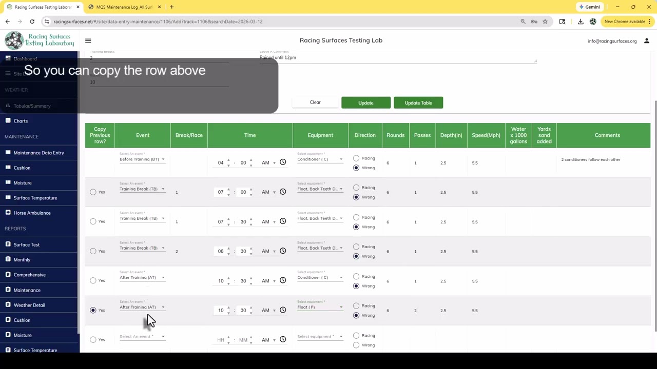 How to Enter Maintenance Records for Dirt Racetracks on the MQS