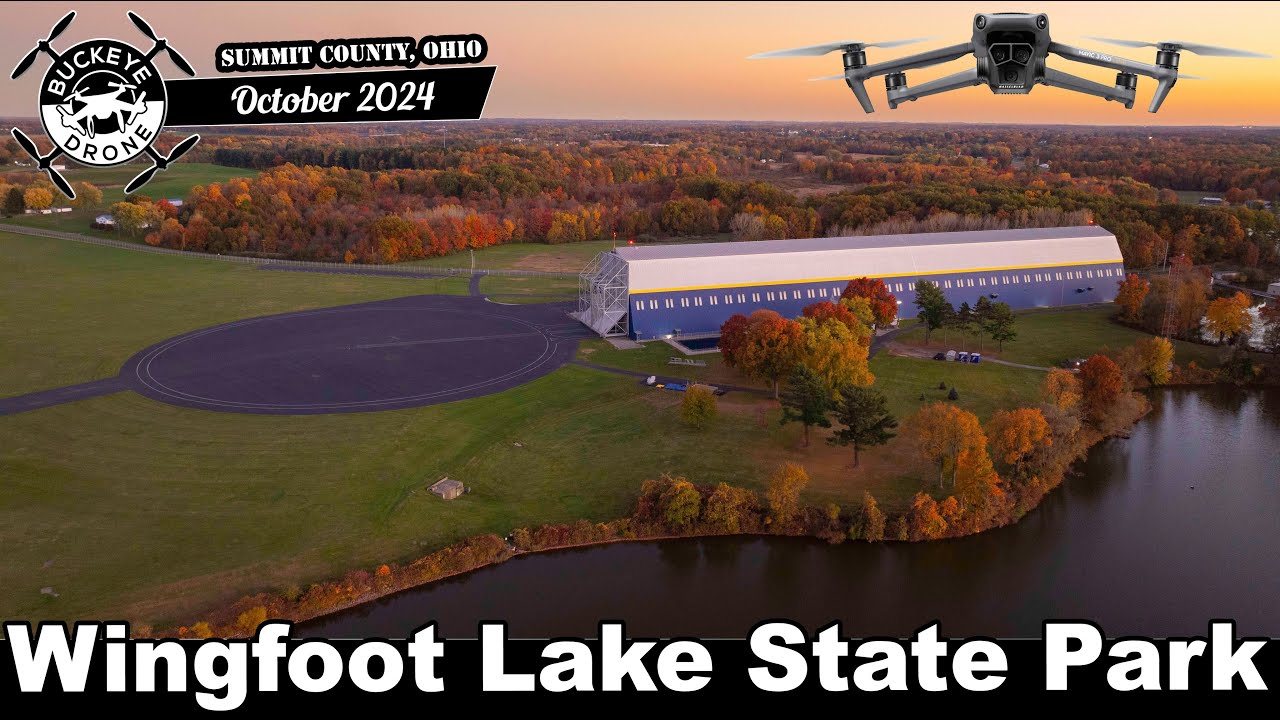 4K Drone Flight Over Wingfoot Lake State Park & Goodyear Blimp Hangar | Ohio Fall Colors
