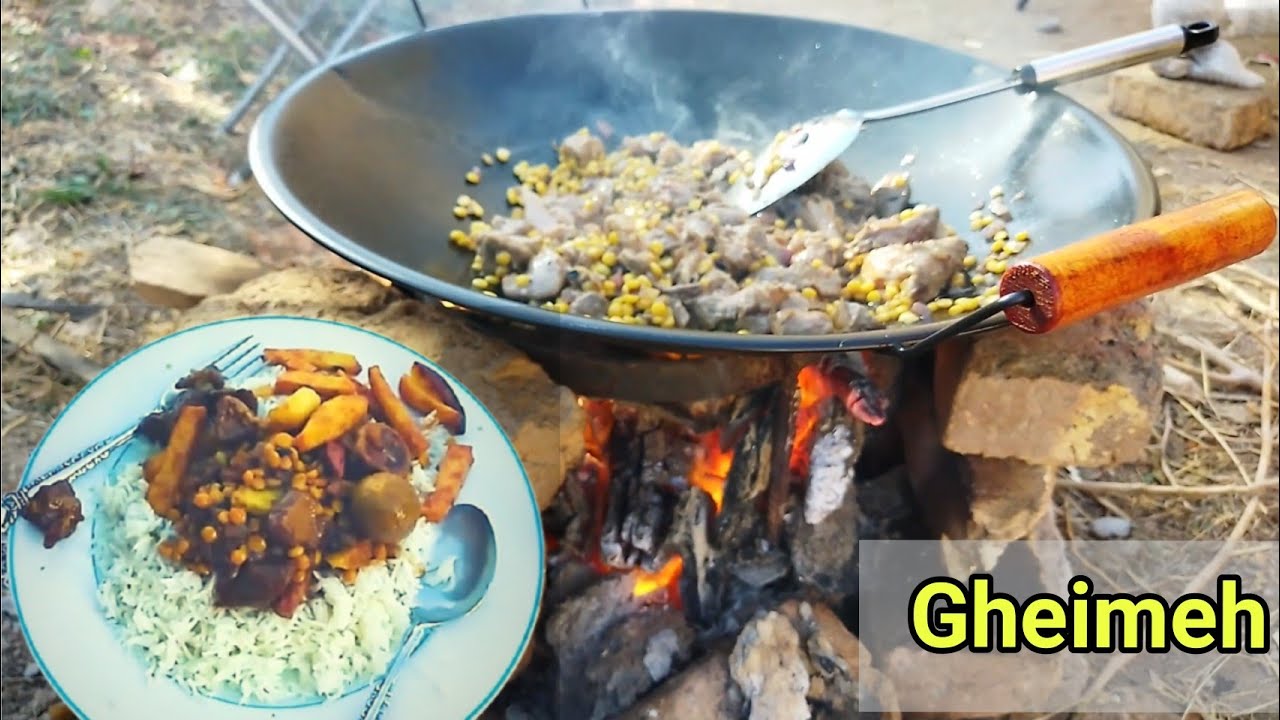Gheimeh or Qeimeh coocking in sadje on fire .country life vlog | country life cooking. village vlog