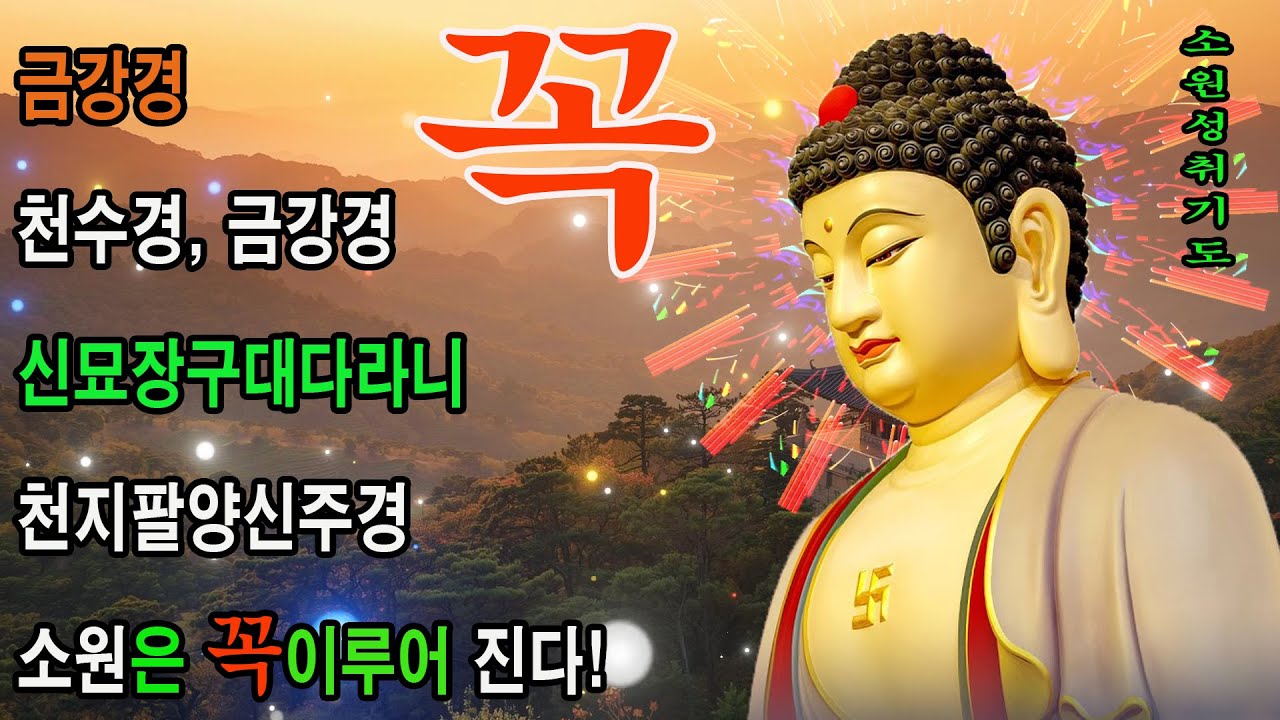 매일 들어라, 소원이 실현되고 건강, 돈, 부자, 성공, 풍요, 행운, 행복, 재물이 폭발하는 불경 🙏🙏🙏 금강경, 천수경, 신묘장구대다라니, 천지팔양신주경, 관세음보살 정근
