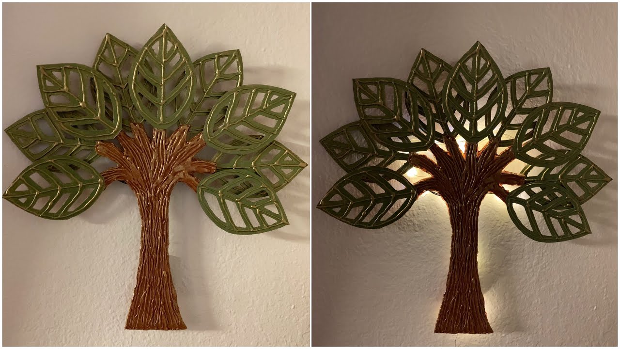 DIY  Lighting tree wall hanging / Tree wall hanging using cardboard / Tree wall art