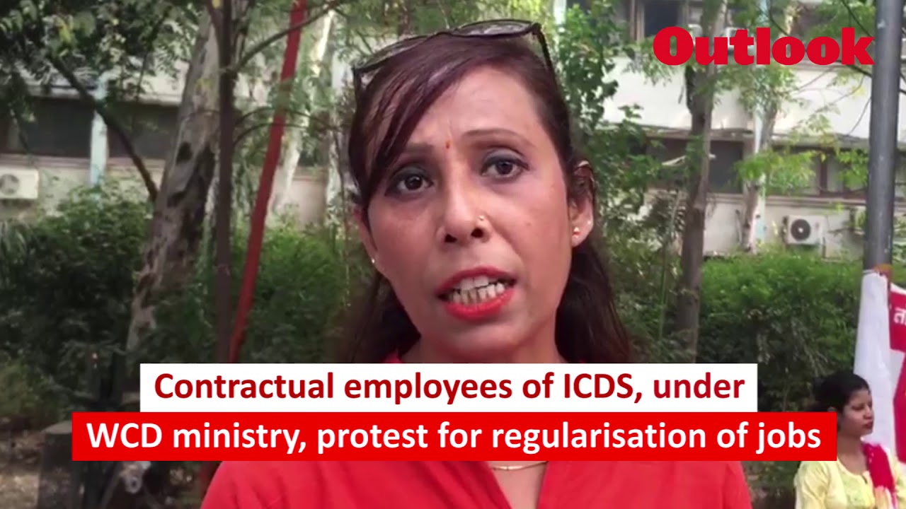 Contractual employees of ICDS, under WCD ministry, protest for regularisation of jobs